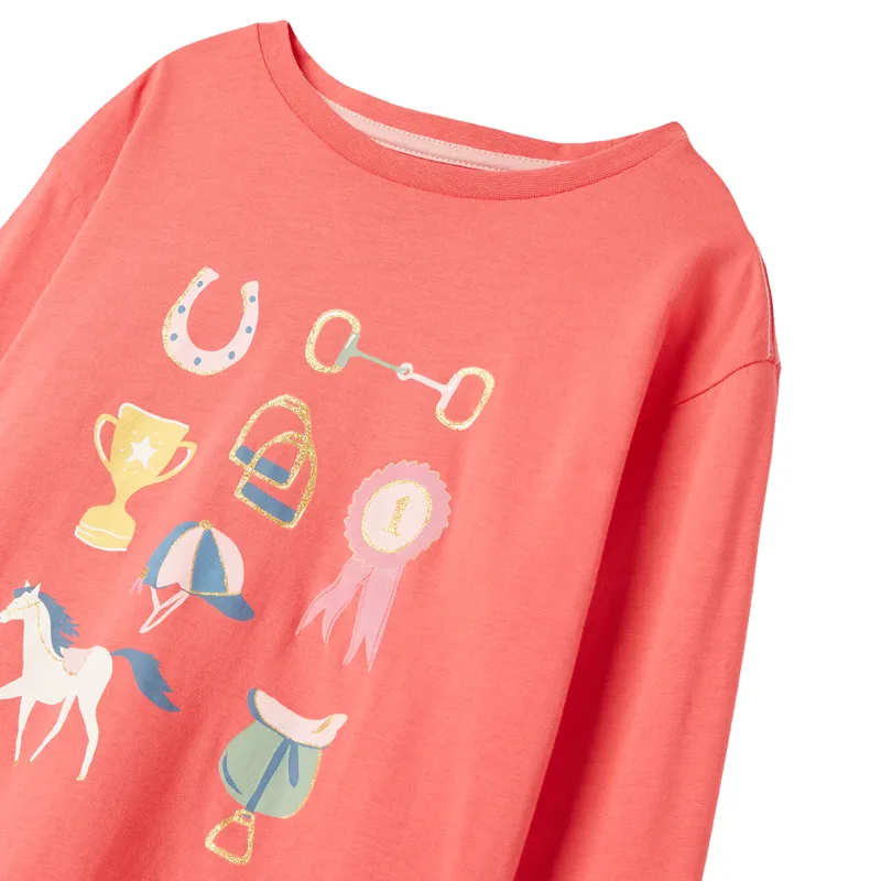Joules Girl's Bessie Long Sleeve Jersey T-Shirt - Dusty Red-2